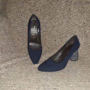 BRUNATE-Italy-Dark Navy Peu de Soie-Colorful Round Heel-Sz 36.5-Excellent